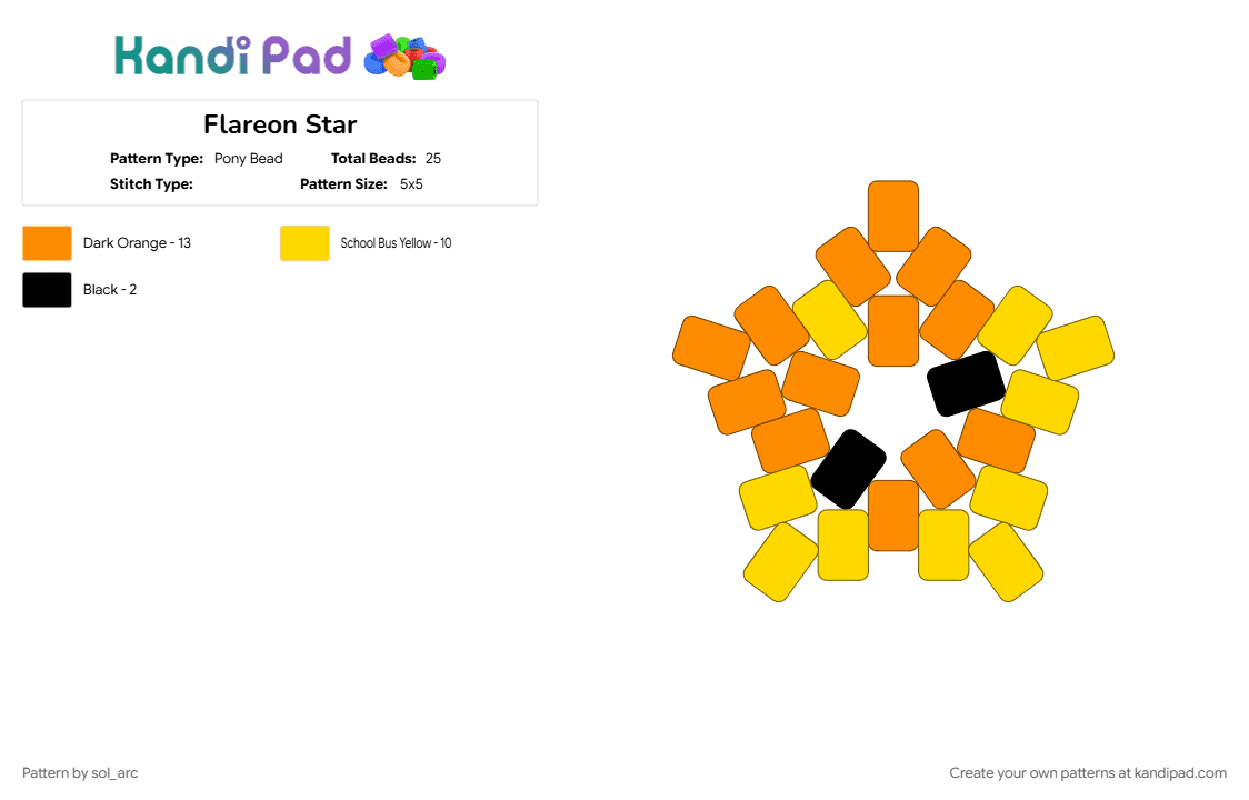 Flareon Star - Pony Bead Pattern by sol_arc on Kandi Pad - orange, pokemon, yellow