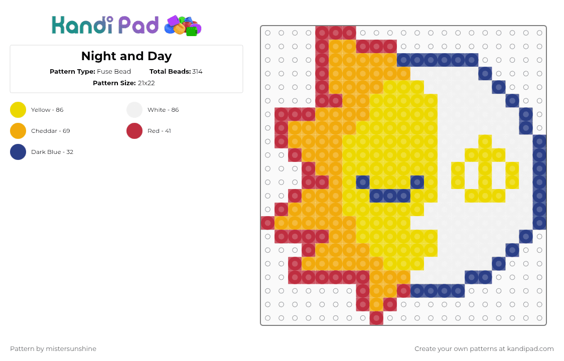 Night and Day - Fuse Bead Pattern by mistersunshine on Kandi Pad - yellow,orange,sun,moon,night,day,split,face