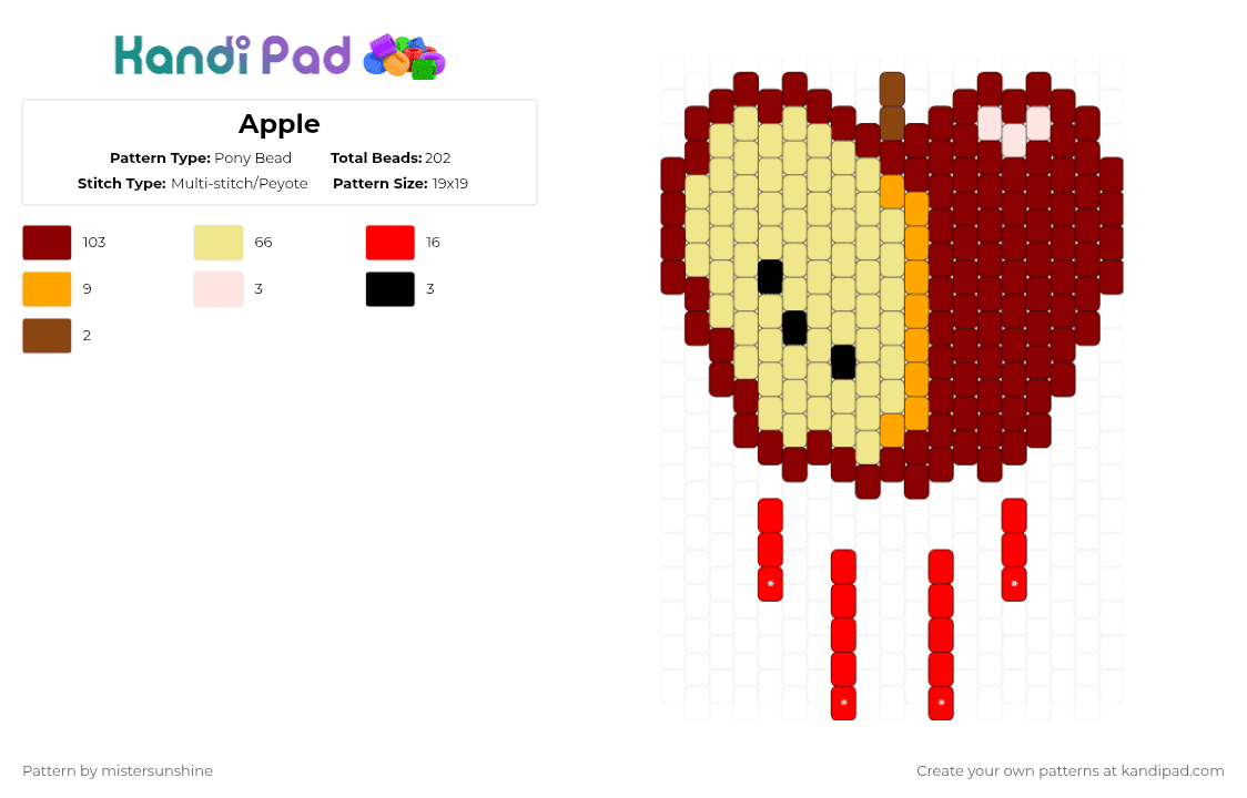 Apple - Pony Bead Pattern by mistersunshine on Kandi Pad - yellow,red,apple,fruit,flat,peyote