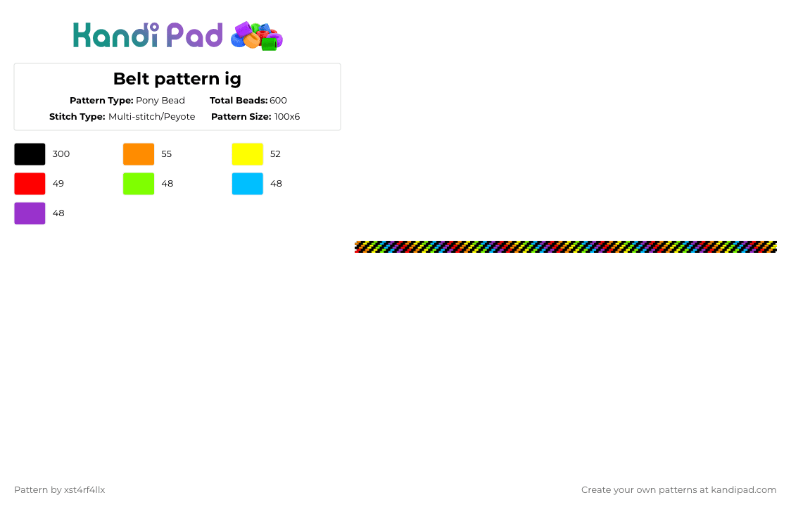 Belt pattern ig - Pony Bead Pattern by xst4rf4llx on Kandi Pad - black,orange,green,purple,colorful