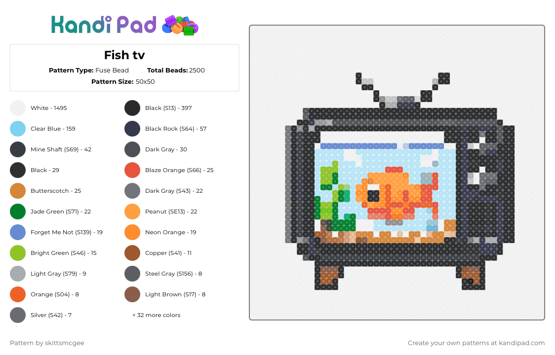 Fish tv - Fuse Bead Pattern by skittsmcgee on Kandi Pad - white,gray,light blue,green,colorful