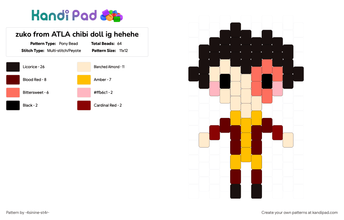 zuko from ATLA chibi doll ig hehehe - Pony Bead Pattern by -4sinine-st4r- on Kandi Pad - 