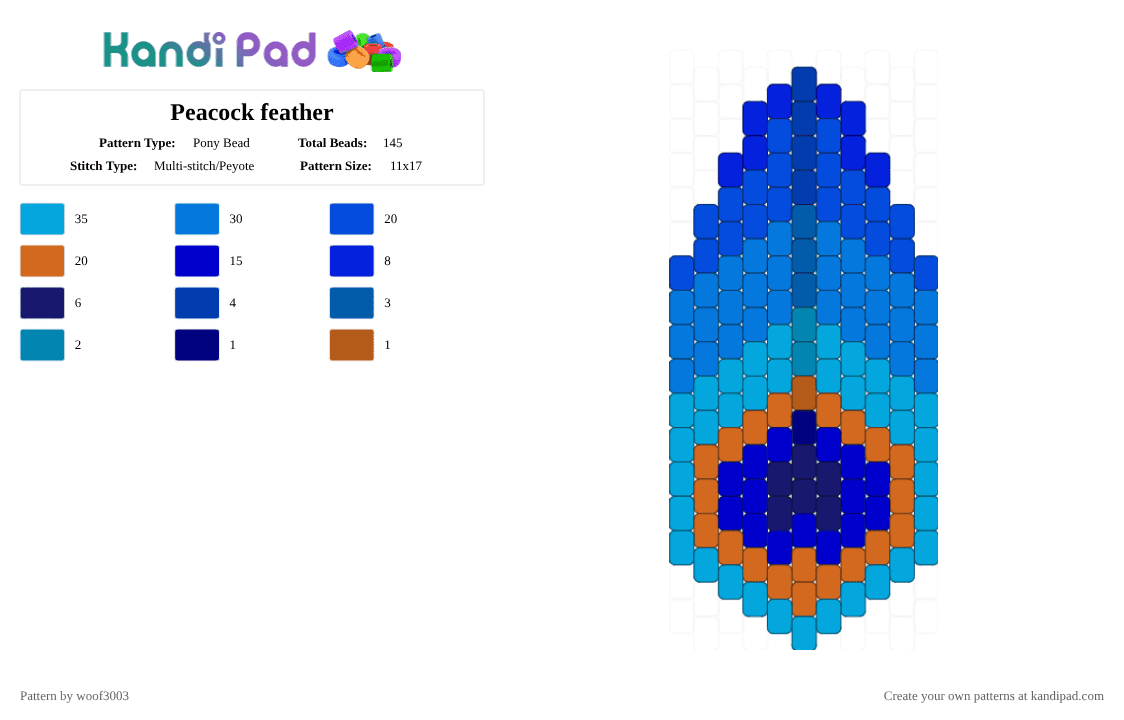 Peacock feather - Pony Bead Pattern by woof3003 on Kandi Pad - blue,purple,light blue,charm,feather,peacock,peacock feather