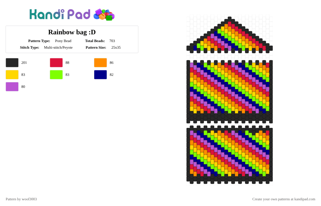 Rainbow bag :D - Pony Bead Pattern by woof3003 on Kandi Pad - yellow,purple,pink,colorful