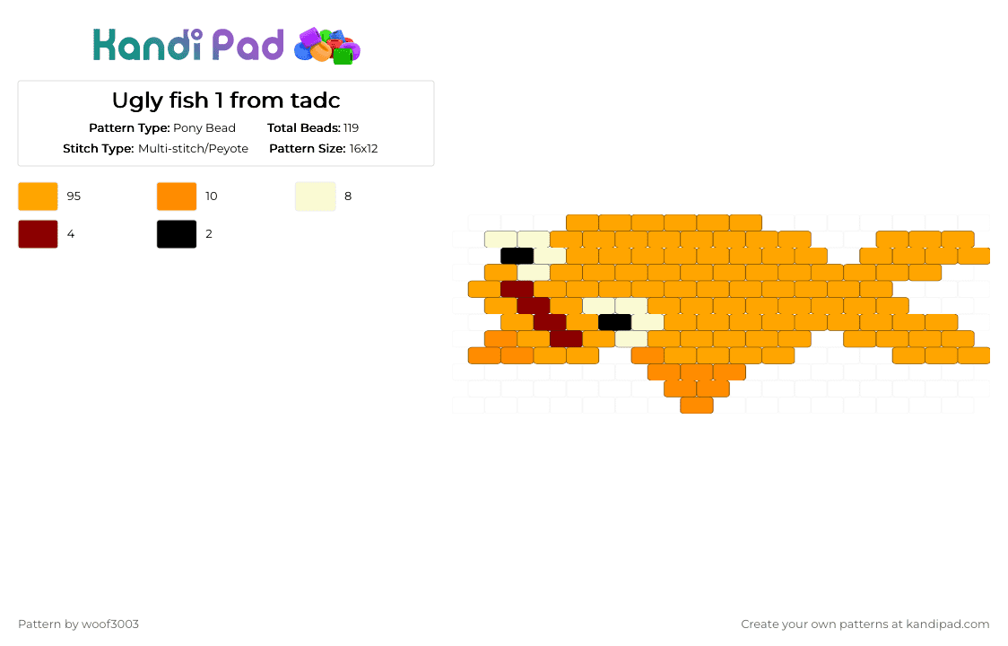 Ugly fish 1 TADC - Pony Bead Pattern by woof3003 on Kandi Pad - orange,tadc,the amazing digital circus,fish,ugly