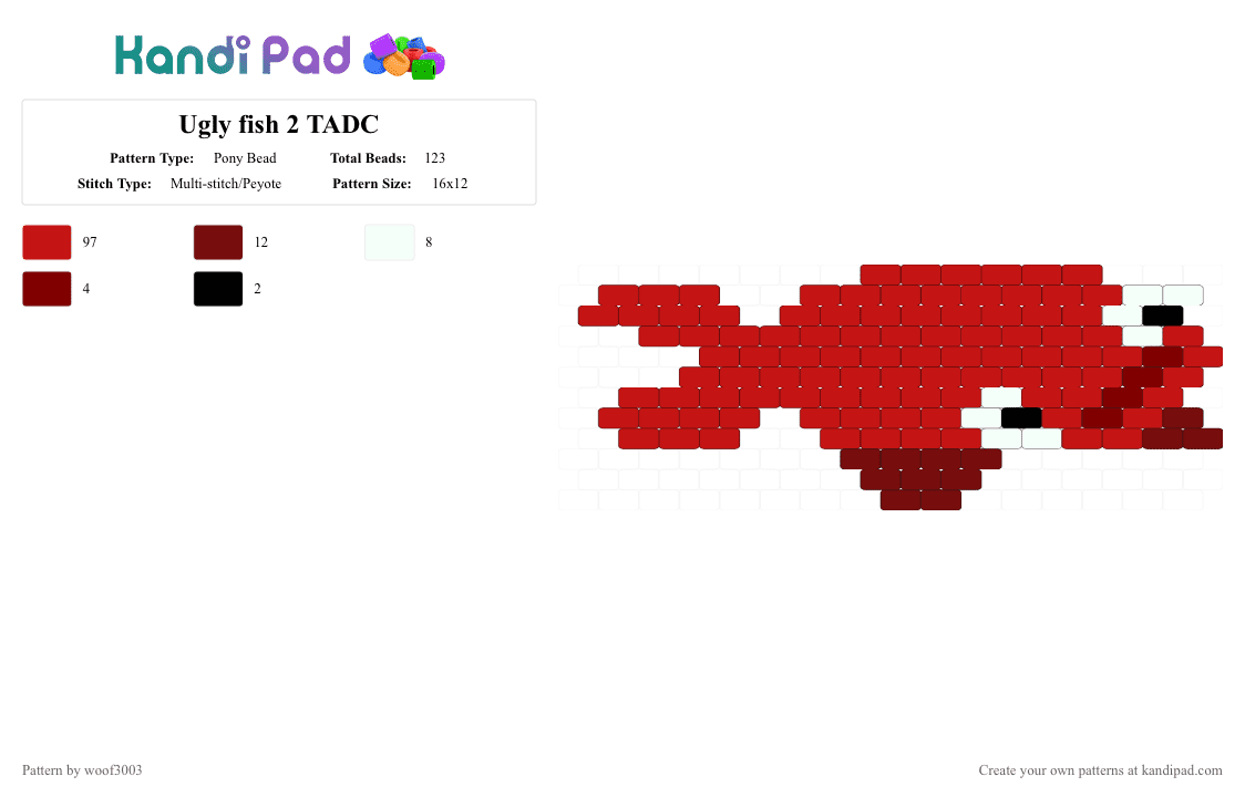 Ugly fish 2 TADC - Pony Bead Pattern by woof3003 on Kandi Pad - red,tadc,the amazing digital circus,fish,ugly