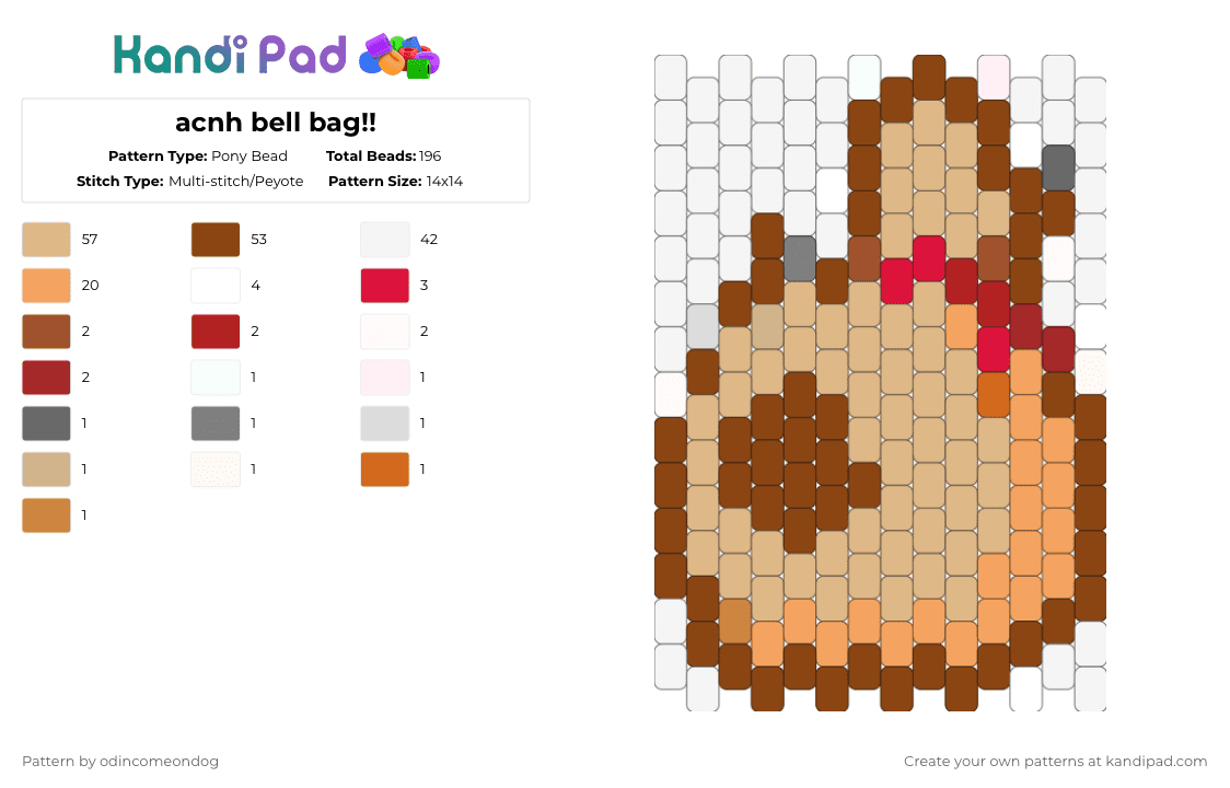 acnh bell bag!! - Pony Bead Pattern by odincomeondog on Kandi Pad - red,beige