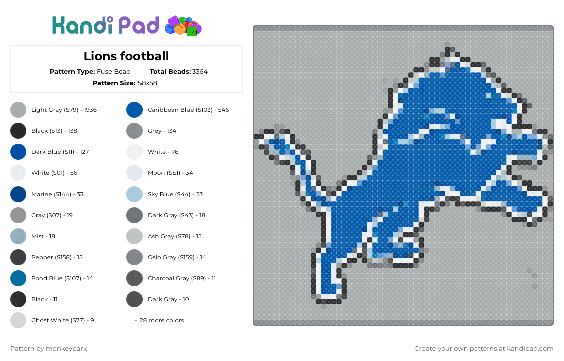 Lions football - Fuse Bead Pattern by monkeypark on Kandi Pad - gray,blue
