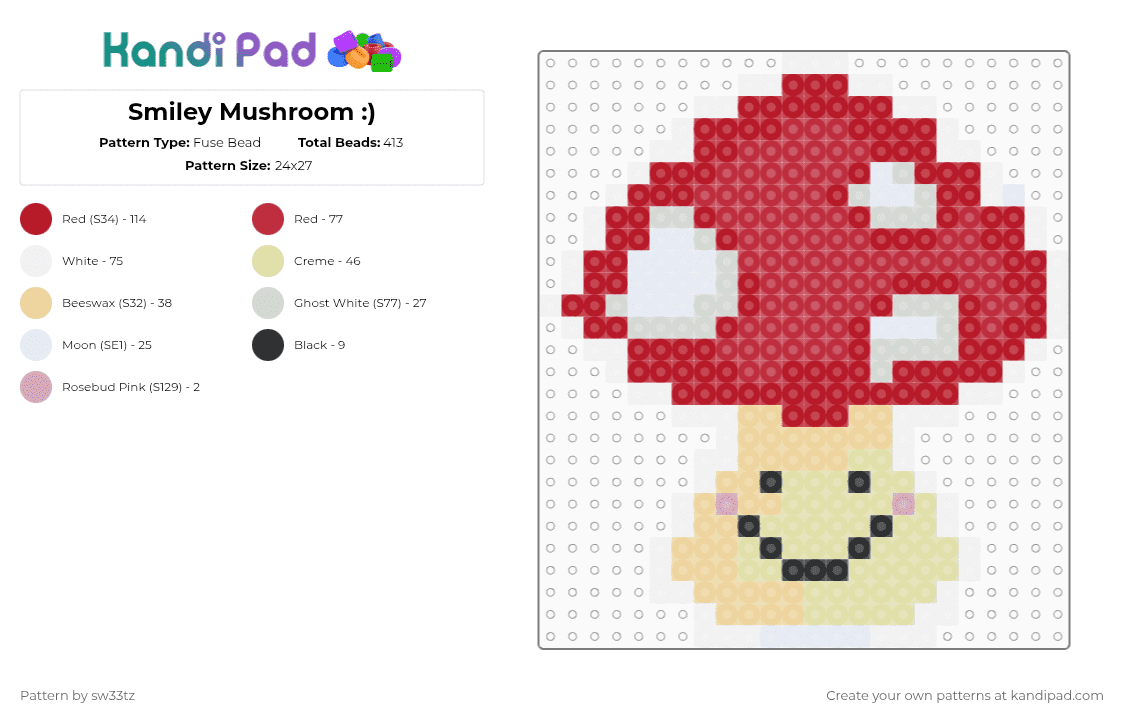 Smiley Mushroom :) - Fuse Bead Pattern by sw33tz on Kandi Pad - red,mushroom,happy,smile,first