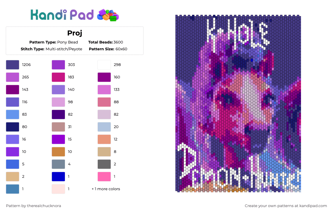 Proj - Pony Bead Pattern by therealchucknora on Kandi Pad - pink, purple