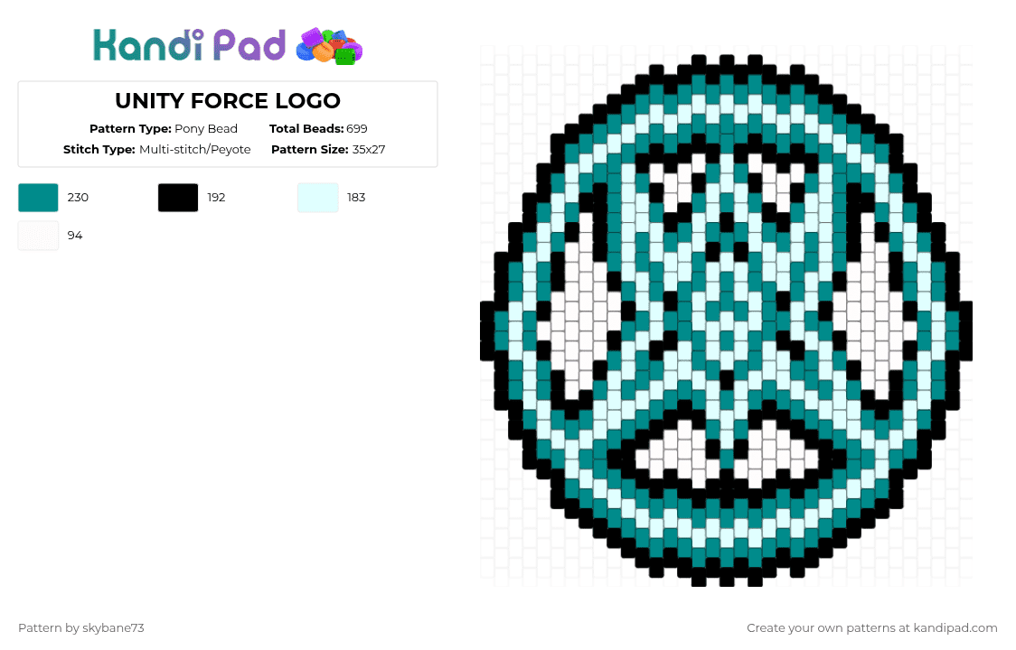 UNITY FORCE LOGO - Pony Bead Pattern by skybane73 on Kandi Pad - white,teal,alan walker,walker,walkerverse,worldofwalker,edm,dj,unity force