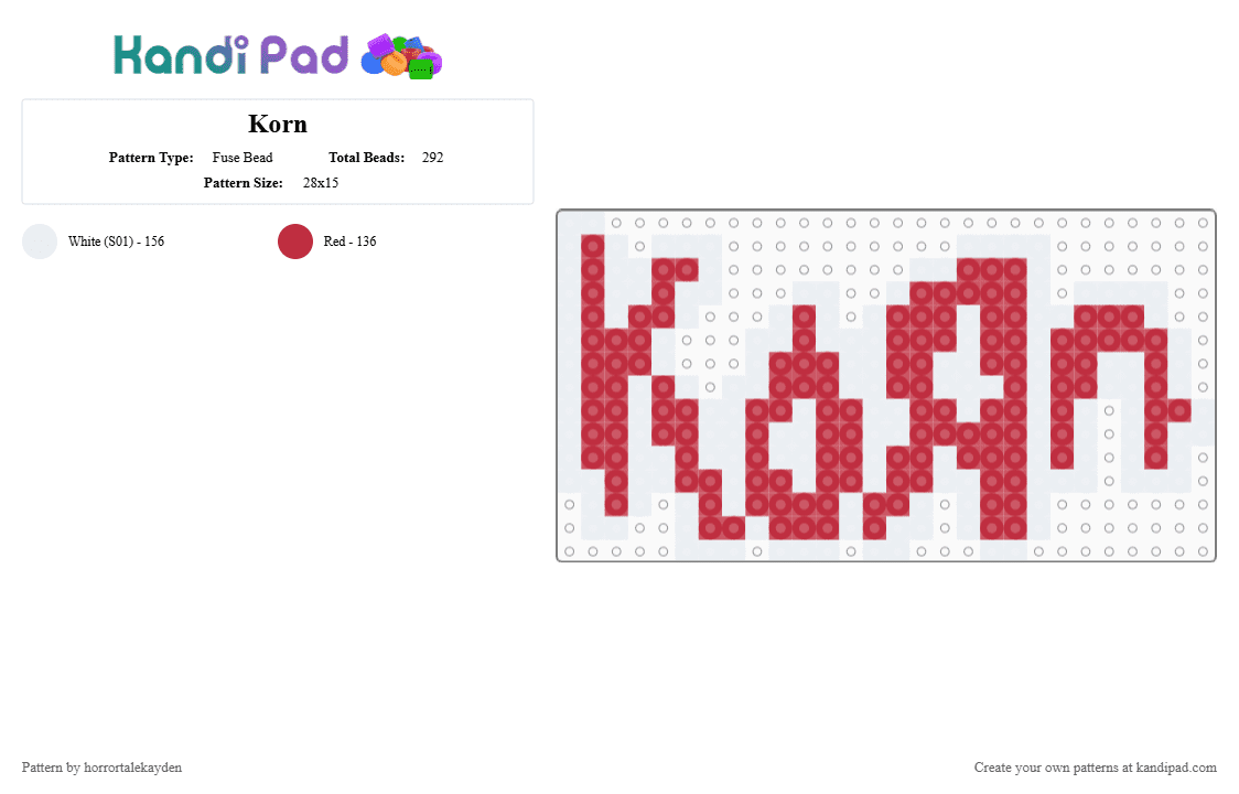 Korn - Fuse Bead Pattern by horrortalekayden on Kandi Pad - white,red