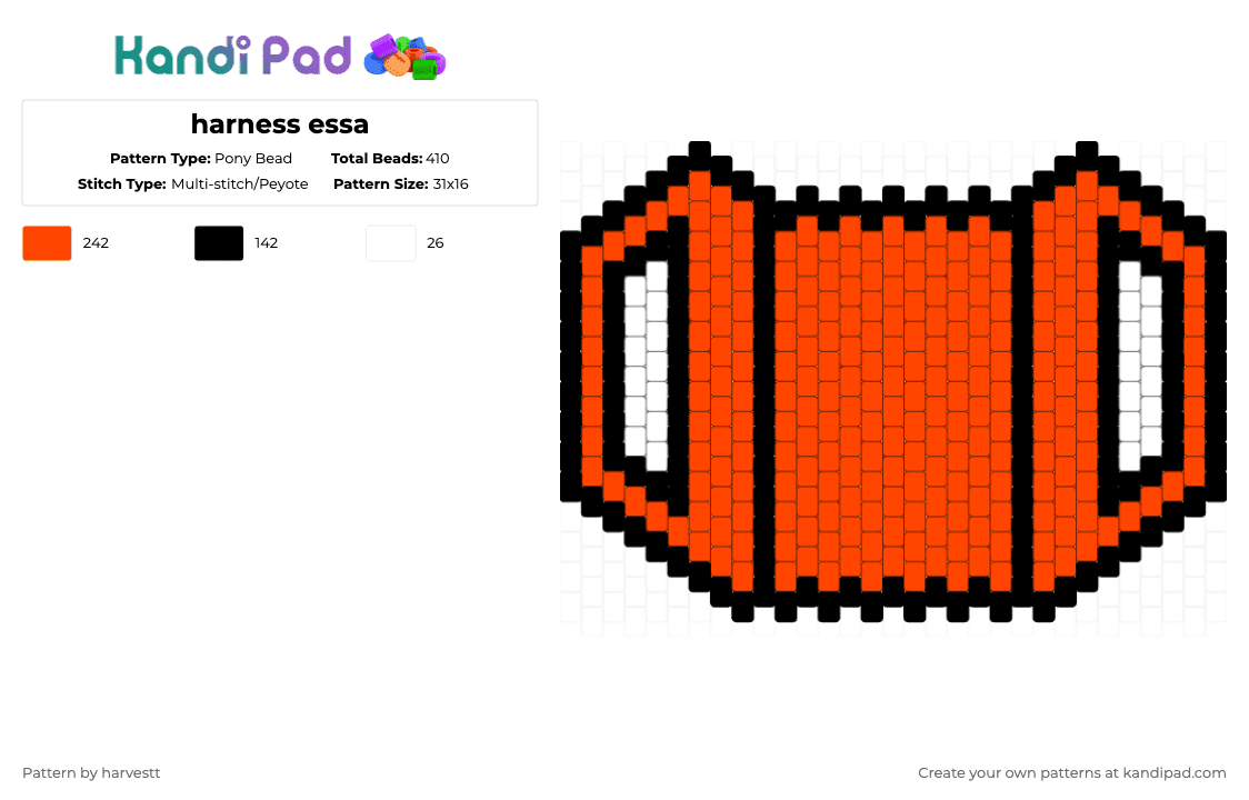 harness essa - Pony Bead Pattern by harvestt on Kandi Pad - red