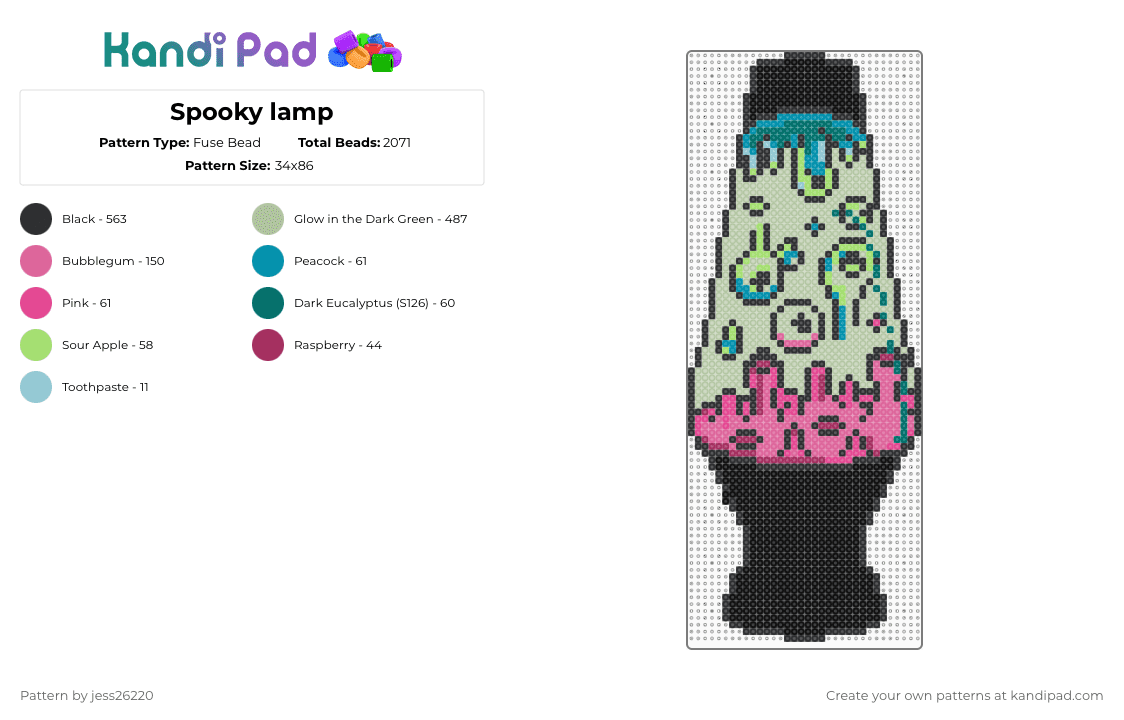 Spooky lamp - Fuse Bead Pattern by jess26220 on Kandi Pad - black,beige,pink