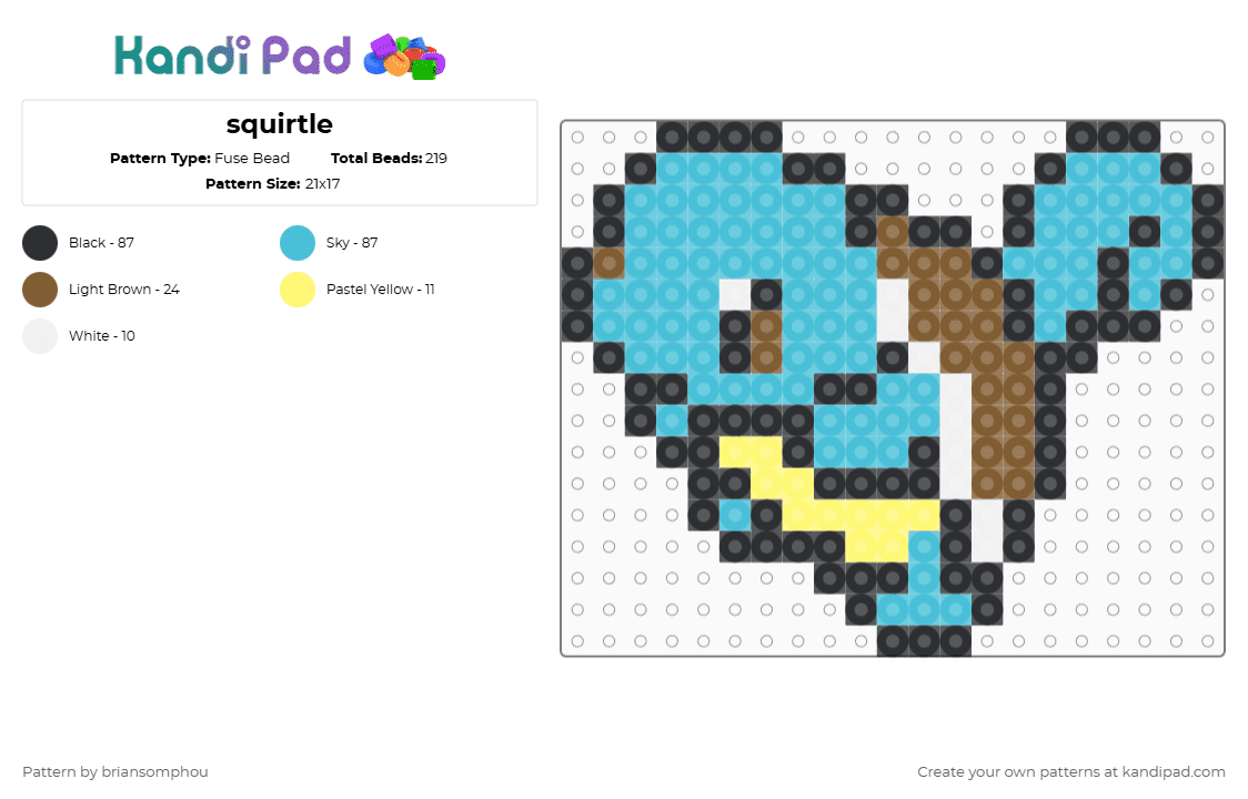 squirtle - Fuse Bead Pattern by briansomphou on Kandi Pad - light blue
