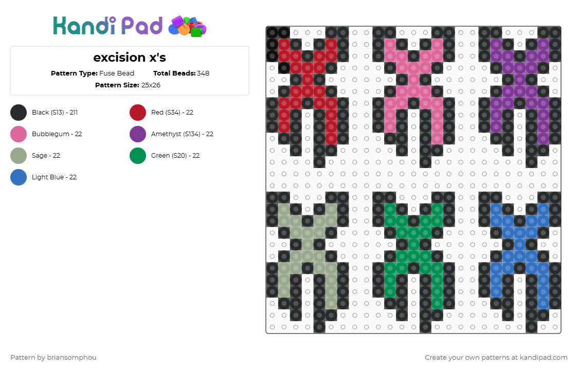 excision x\'s - Fuse Bead Pattern by briansomphou on Kandi Pad - black,pink