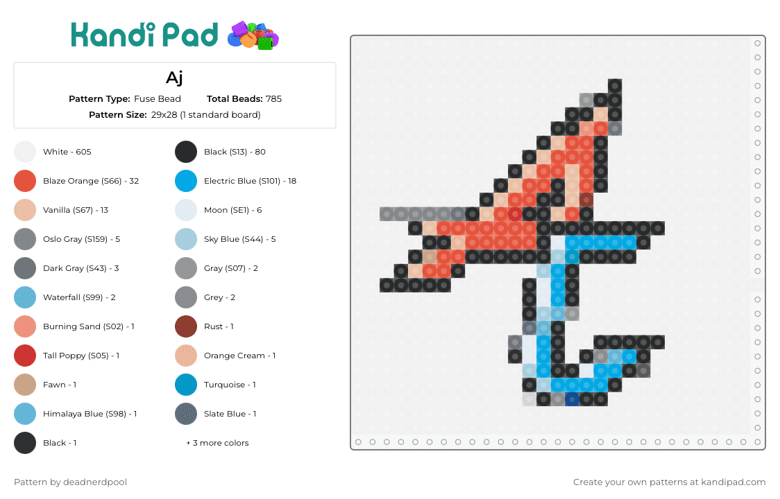 Aj - Fuse Bead Pattern by deadnerdpool on Kandi Pad - aj,text,logo,initials,personal branding,standout,character,emblem,personal,red,blue