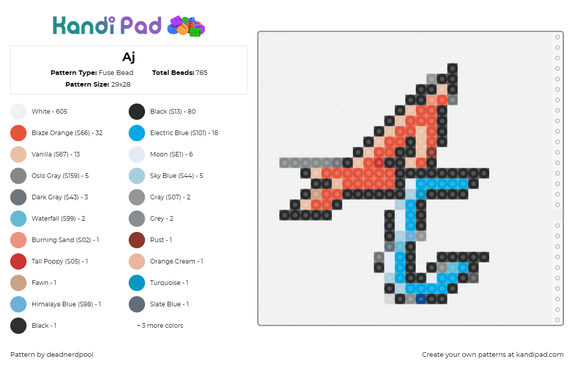 Aj - Fuse Bead Pattern by deadnerdpool on Kandi Pad - aj,text,logo,initials,personal branding,standout,character,emblem,personal,red,b