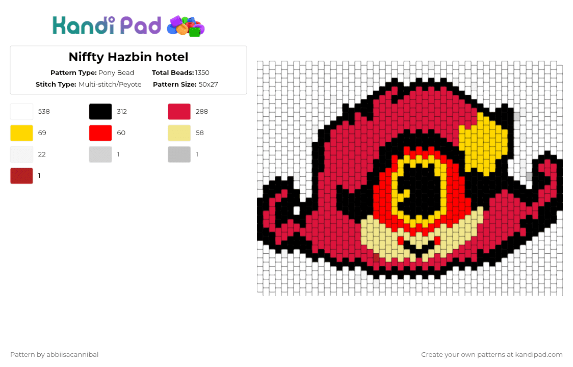 Niffty Hazbin hotel - Pony Bead Pattern by abbiisacannibal on Kandi Pad - white,red