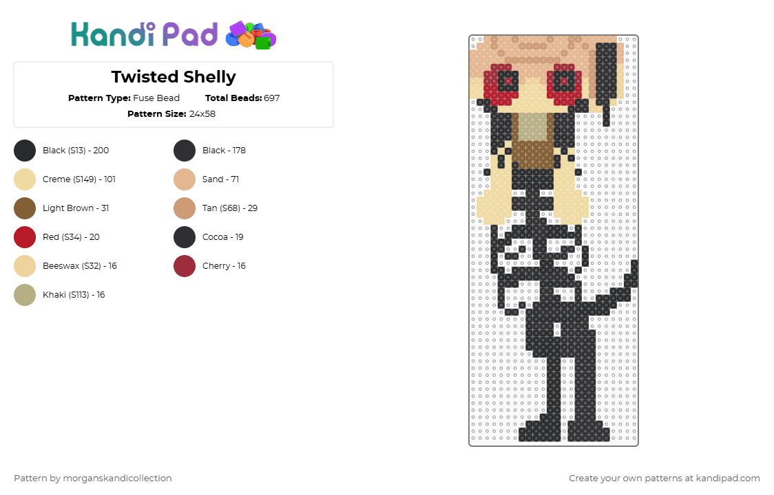 Twisted Shelly - Fuse Bead Pattern by morganskandicollection on Kandi Pad - black,beige,dandys world,shelly fossilian,twisted shelly,shelly the ammonite,dandys world shelly
