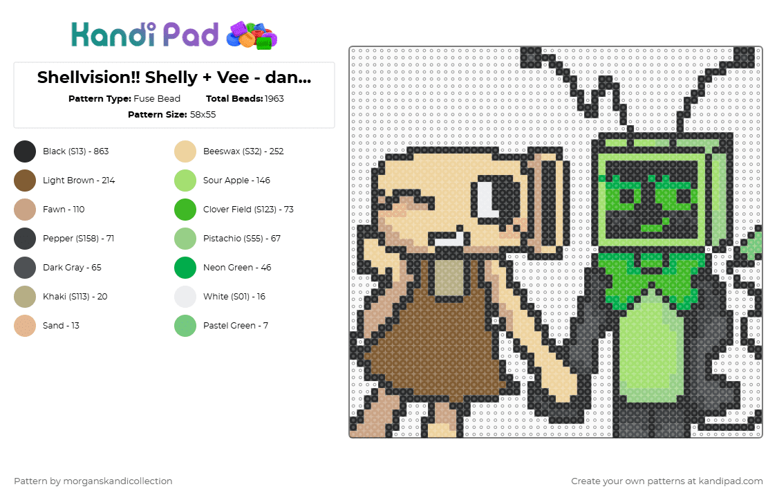 Shellvision!! Shelly + Vee - dandy\'s world - Fuse Bead Pattern by morganskandicollection on Kandi Pad - beige, black, green, tan