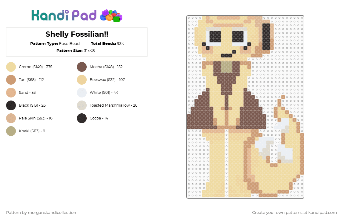 Shelly Fossilian!! - Fuse Bead Pattern by morganskandicollection on Kandi Pad - beige, dandys world, shelly dandys world, shelly fossilian, shelly fossilian dandys world, shelly the ammonite