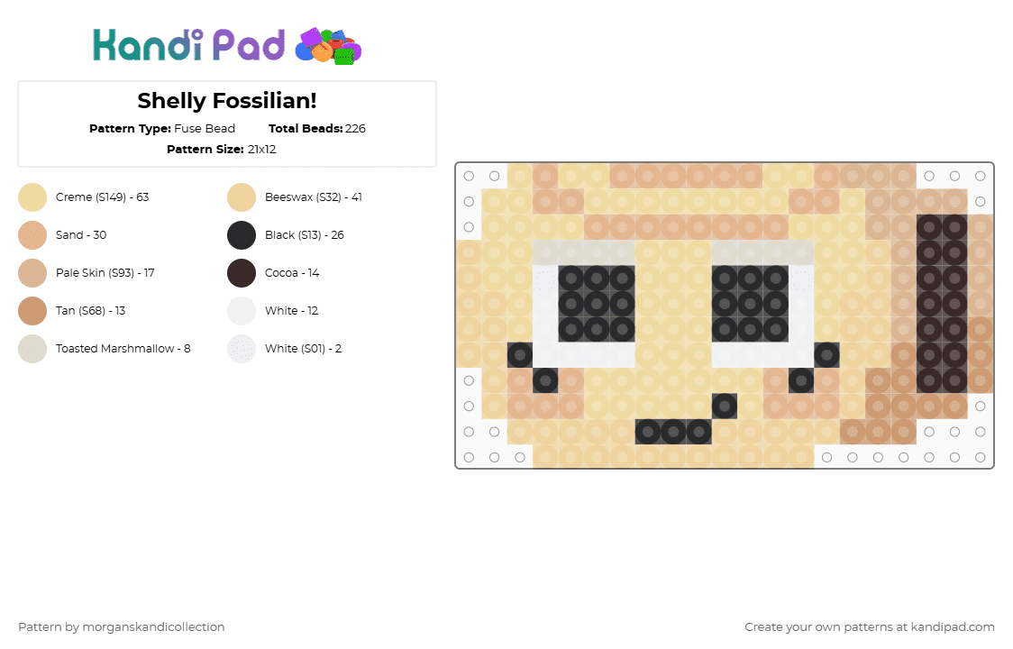Shelly Fossilian! - Fuse Bead Pattern by morganskandicollection on Kandi Pad - beige, dandys world, shelly dandys world, shelly fossilian, shelly fossilian dandys world, shelly the ammonite