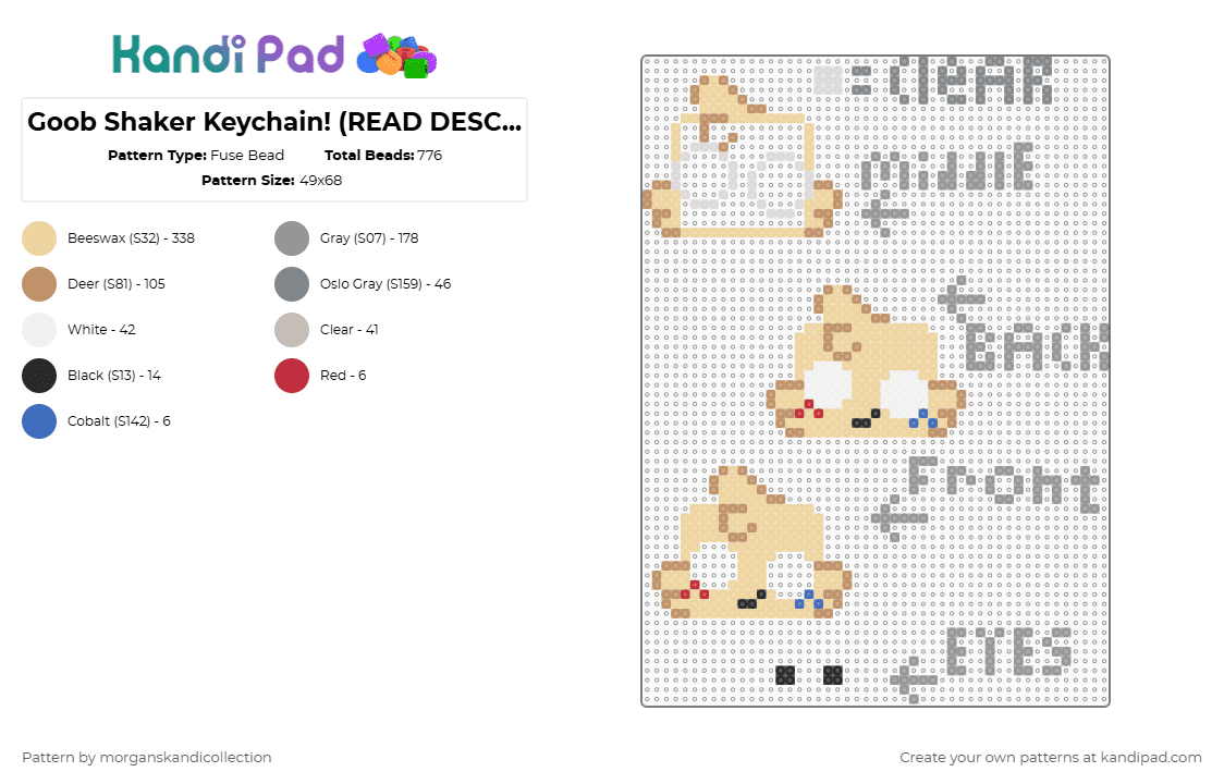Goob Shaker Keychain! (READ DESCRIPTION) - Fuse Bead Pattern by morganskandicollection on Kandi Pad - beige,gray