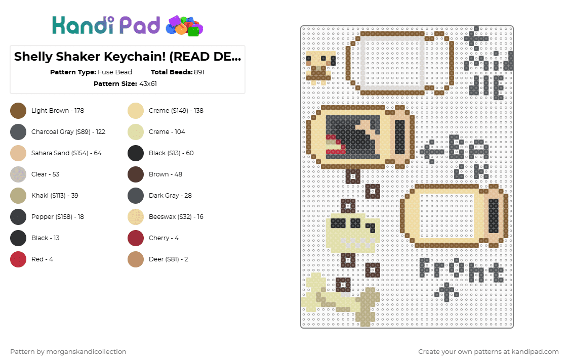 Shelly Shaker Keychain! (READ DESCRIPTION) - Fuse Bead Pattern by morganskandicollection on Kandi Pad - beige,tan,gray