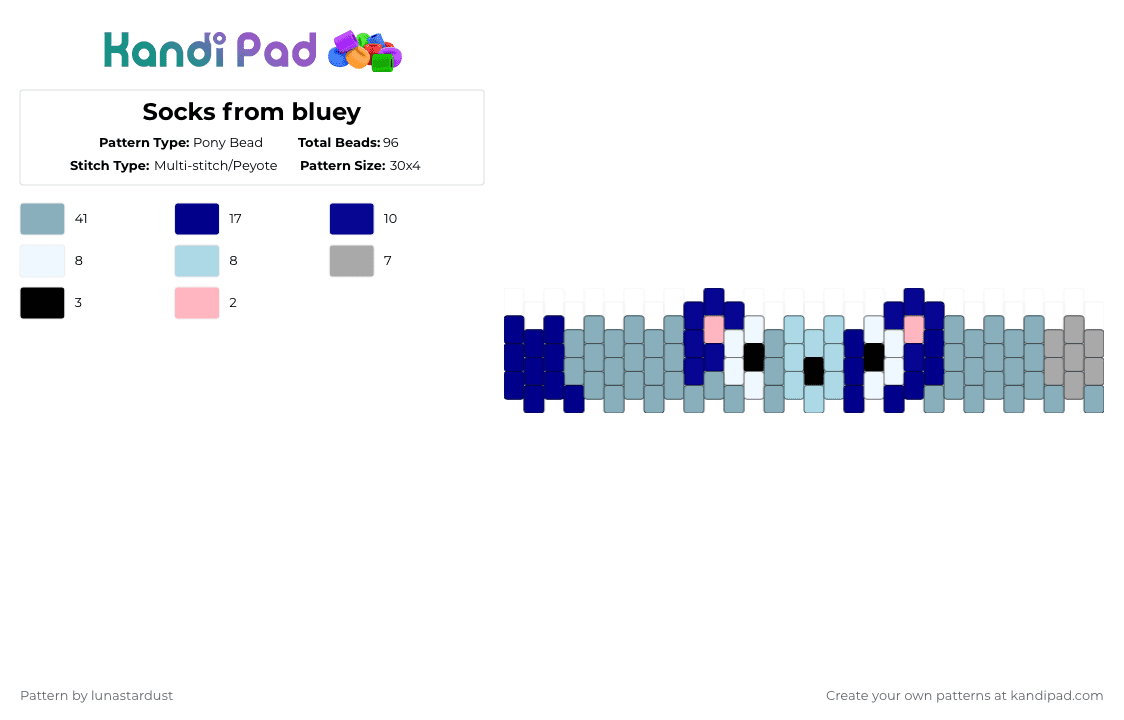 Socks from bluey - Pony Bead Pattern by lunastardust on Kandi Pad - purple,light blue
