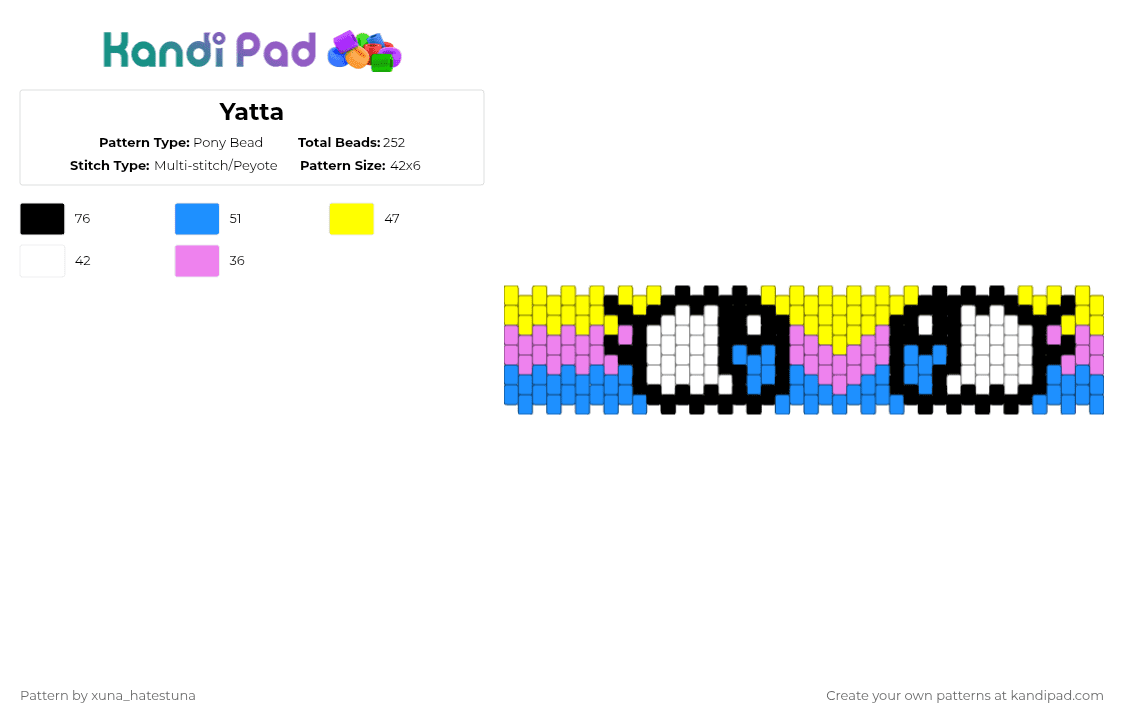 Yatta - Pony Bead Pattern by xuna_hatestuna on Kandi Pad - yellow,light blue