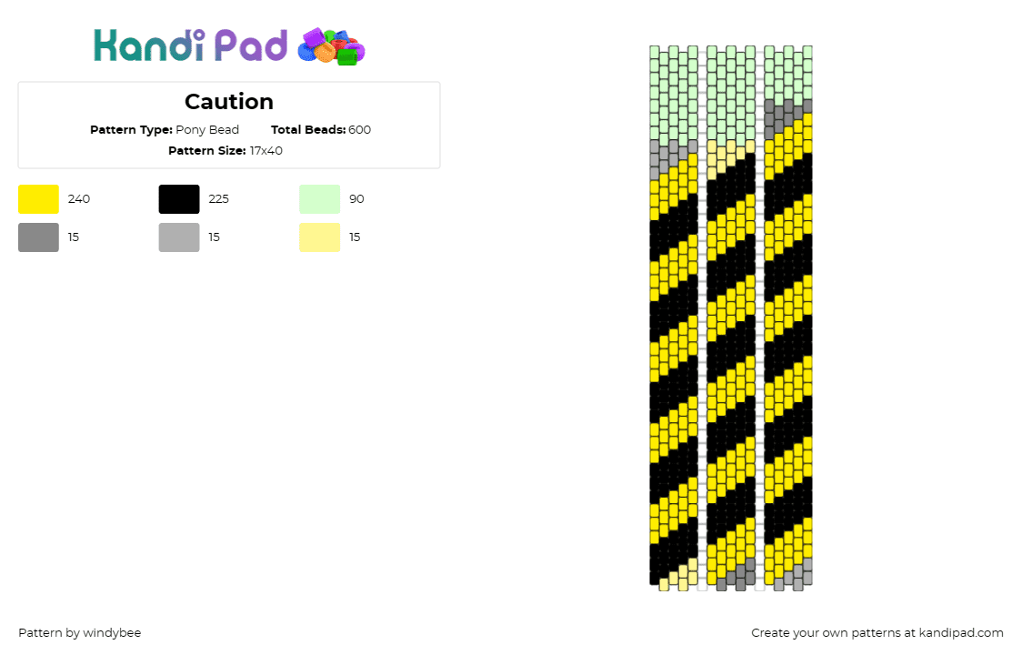 Caution - Pony Bead Pattern by windybee on Kandi Pad - caution,diagonal,stripes,yellow,black