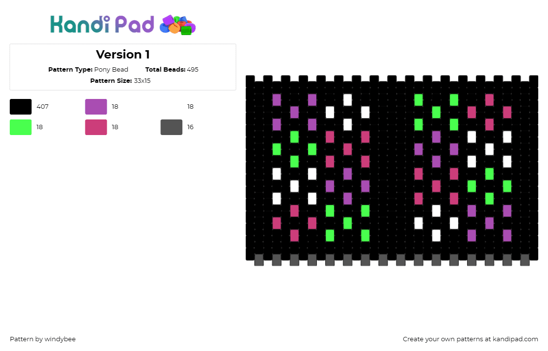 Version 1 - Pony Bead Pattern by windybee on Kandi Pad - lights,neon,colorful,geometric,panel,black,pink,green