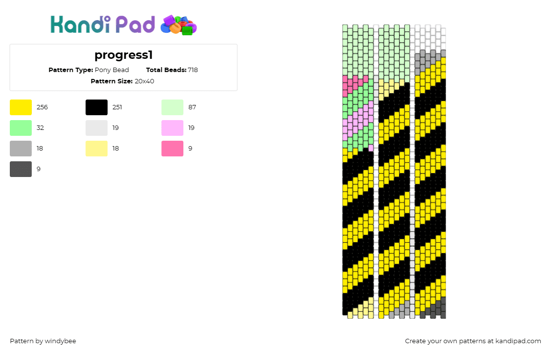 progress1 - Pony Bead Pattern by windybee on Kandi Pad - caution,diagonal,stripes,yellow,black