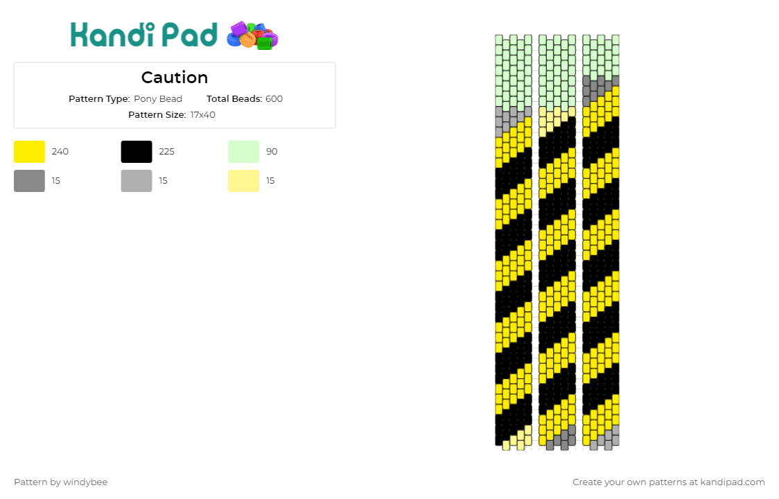 Caution - Pony Bead Pattern by windybee on Kandi Pad - caution cuff,stripes
