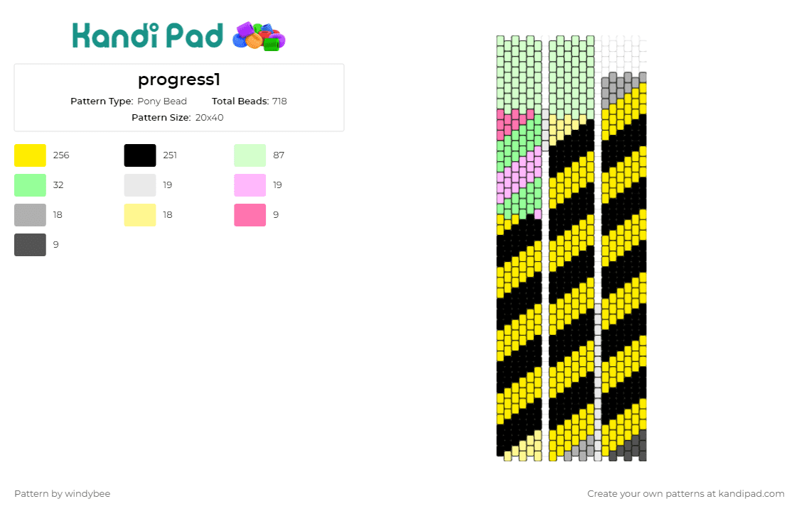 progress1 - Pony Bead Pattern by windybee on Kandi Pad - caution,cuff,stripes