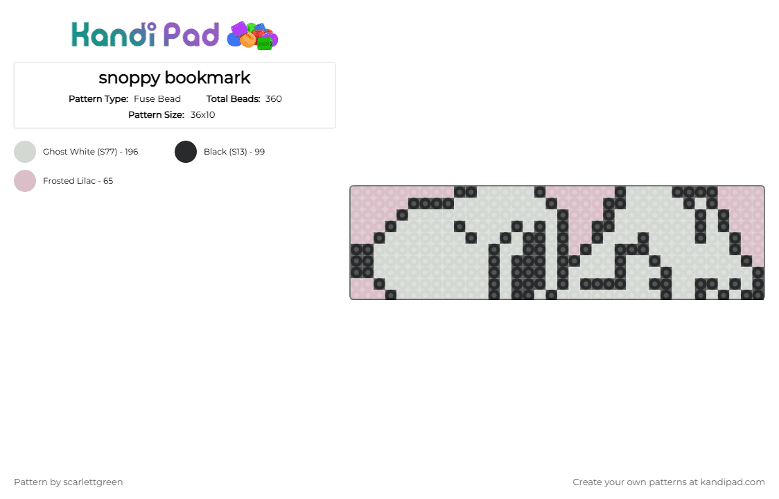 snoppy bookmark - Fuse Bead Pattern by scarlettgreen on Kandi Pad - white