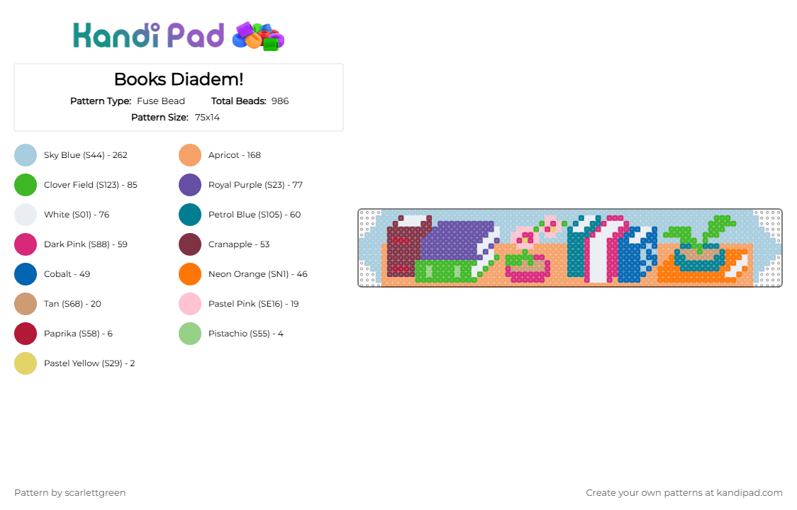 Books Diadem! - Fuse Bead Pattern by scarlettgreen on Kandi Pad - orange,purple,light blue,colorful