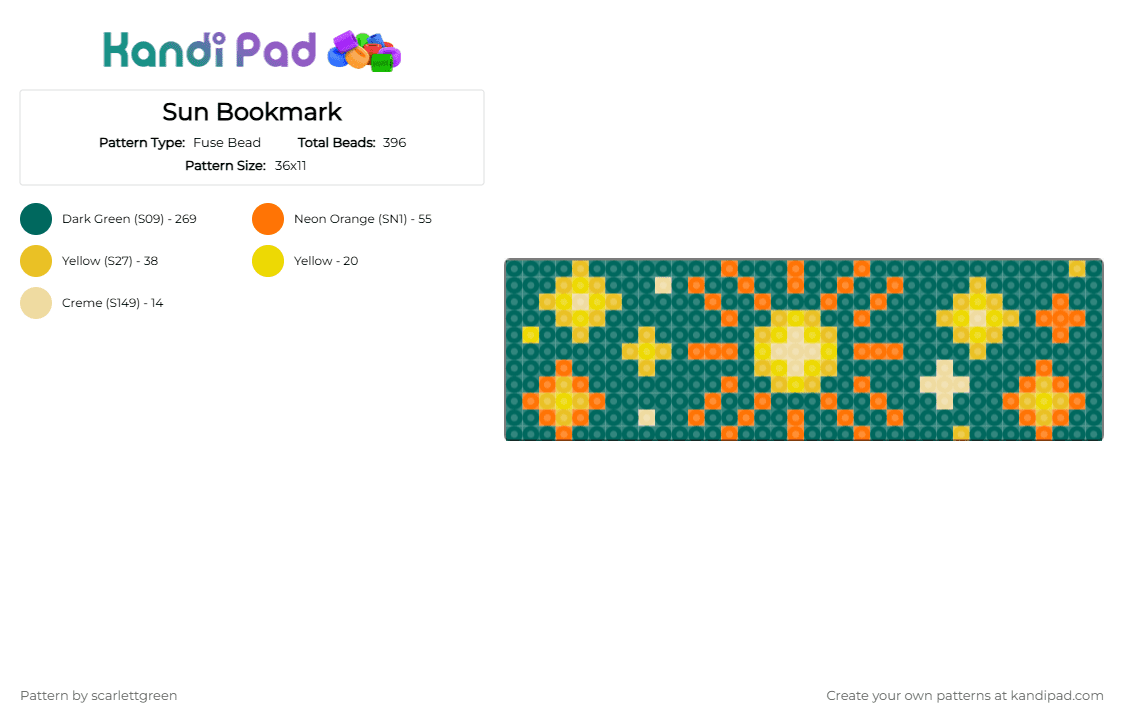 Sun Bookmark - Fuse Bead Pattern by scarlettgreen on Kandi Pad - teal