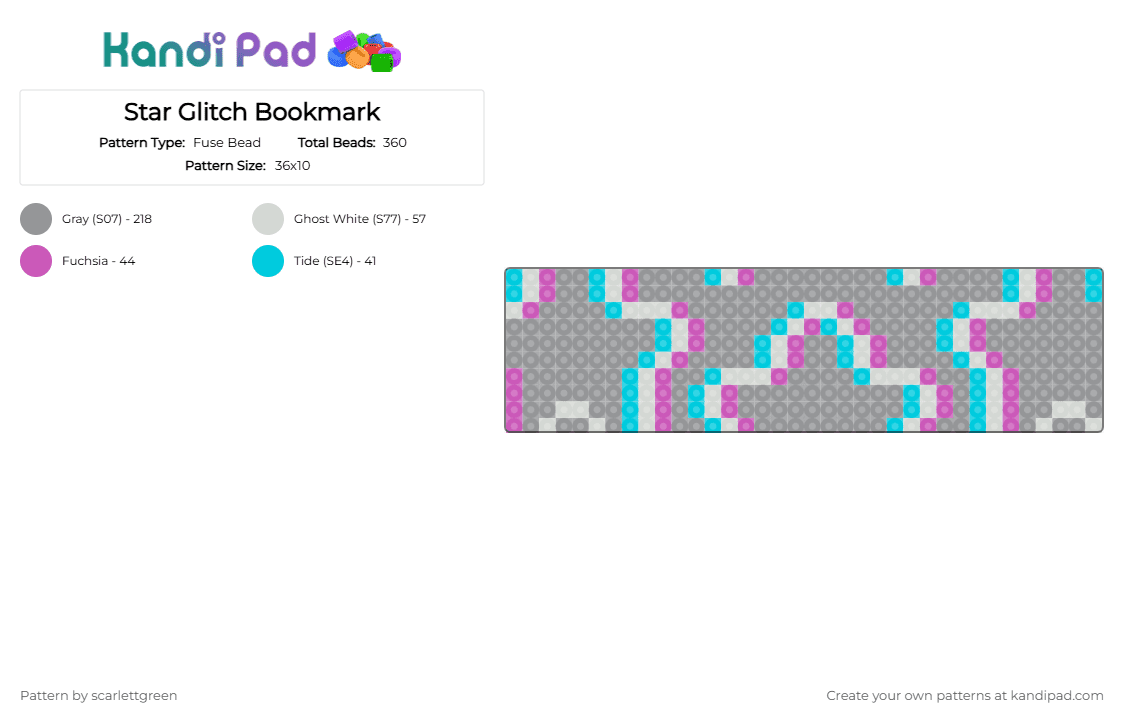 Star Glitch Bookmark - Fuse Bead Pattern by scarlettgreen on Kandi Pad - gray