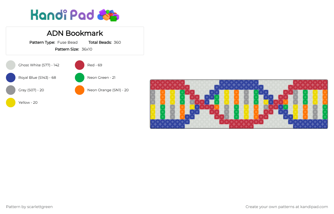 ADN Bookmark - Fuse Bead Pattern by scarlettgreen on Kandi Pad - white,red,purple