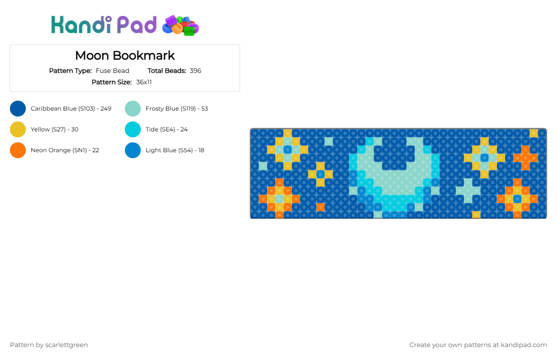 Moon Bookmark - Fuse Bead Pattern by scarlettgreen on Kandi Pad - blue