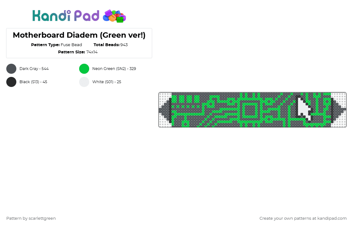Motherboard Diadem (Green ver!) - Fuse Bead Pattern by scarlettgreen on Kandi Pad - green,gray