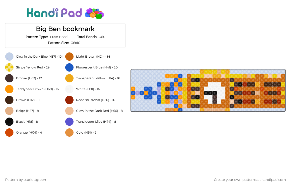 Big Ben bookmark - Fuse Bead Pattern by scarlettgreen on Kandi Pad - orange