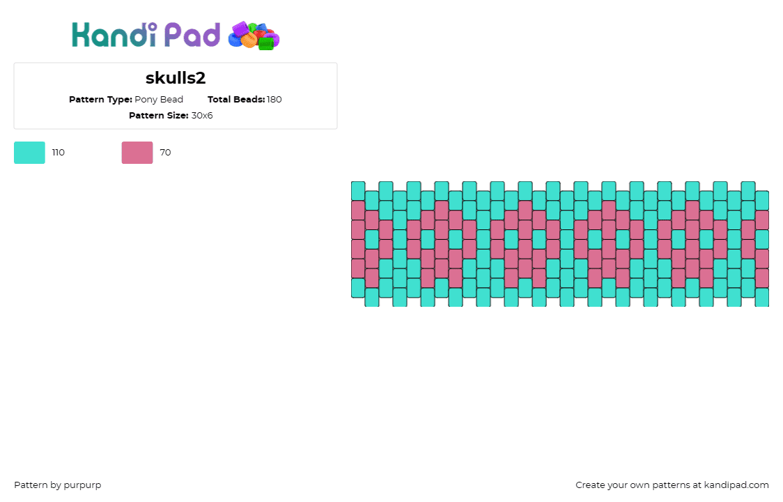 skulls2 - Pony Bead Pattern by purpurp on Kandi Pad - skulls,spooky,halloween,cuff,day of the dead,sugar skulls,accessories,fashion,pi