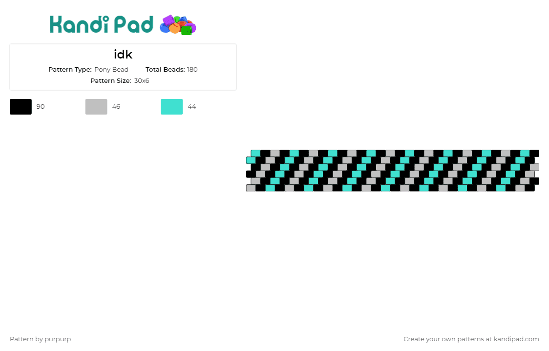 idk - Pony Bead Pattern by purpurp on Kandi Pad - diagonal,stripes,cuff,teal,black,gray