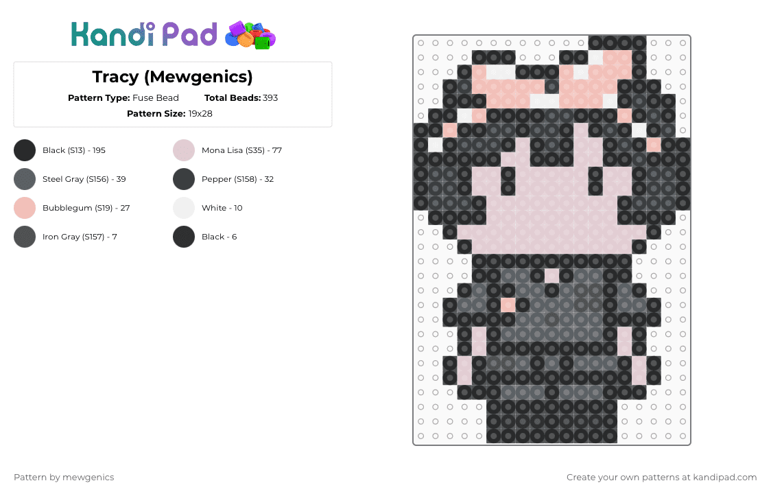 Tracy (Mewgenics) - Fuse Bead Pattern by mewgenics on Kandi Pad - black,white,beige,gray,mewgenics,perler