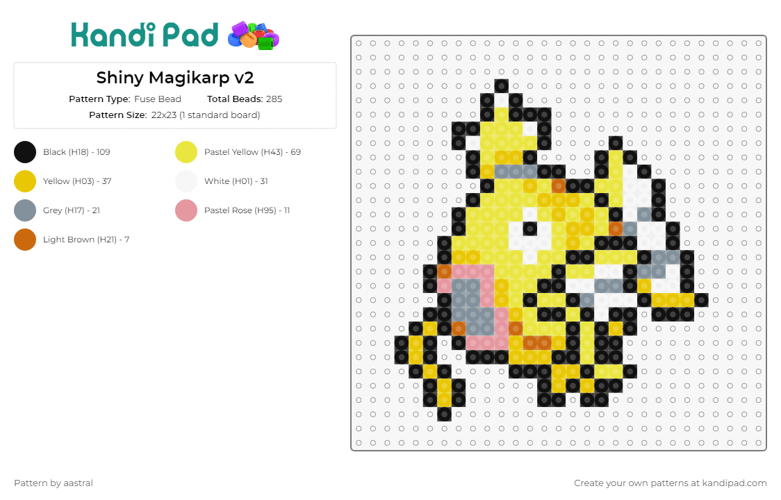 Shiny Magikarp v2 - Fuse Bead Pattern by aastral on Kandi Pad - magikarp,pokemon,aquatic,creature,gaming,iconic,character,yellow