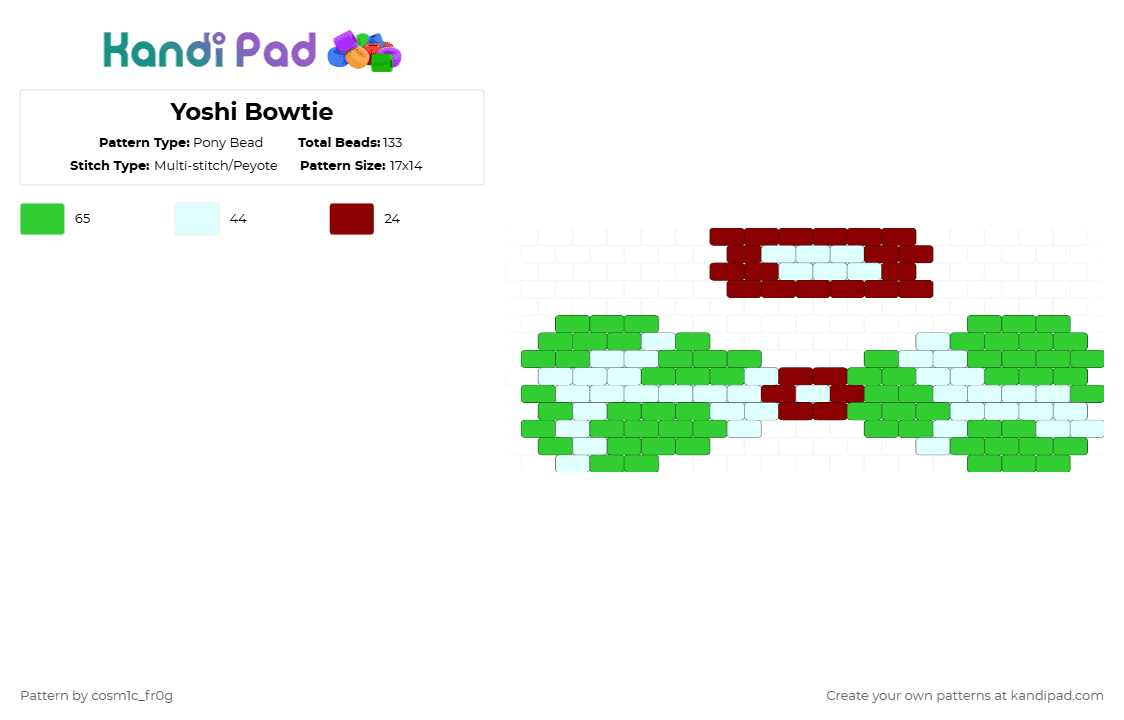 Yoshi Bowtie - Pony Bead Pattern by cosm1c_fr0g on Kandi Pad - green,red