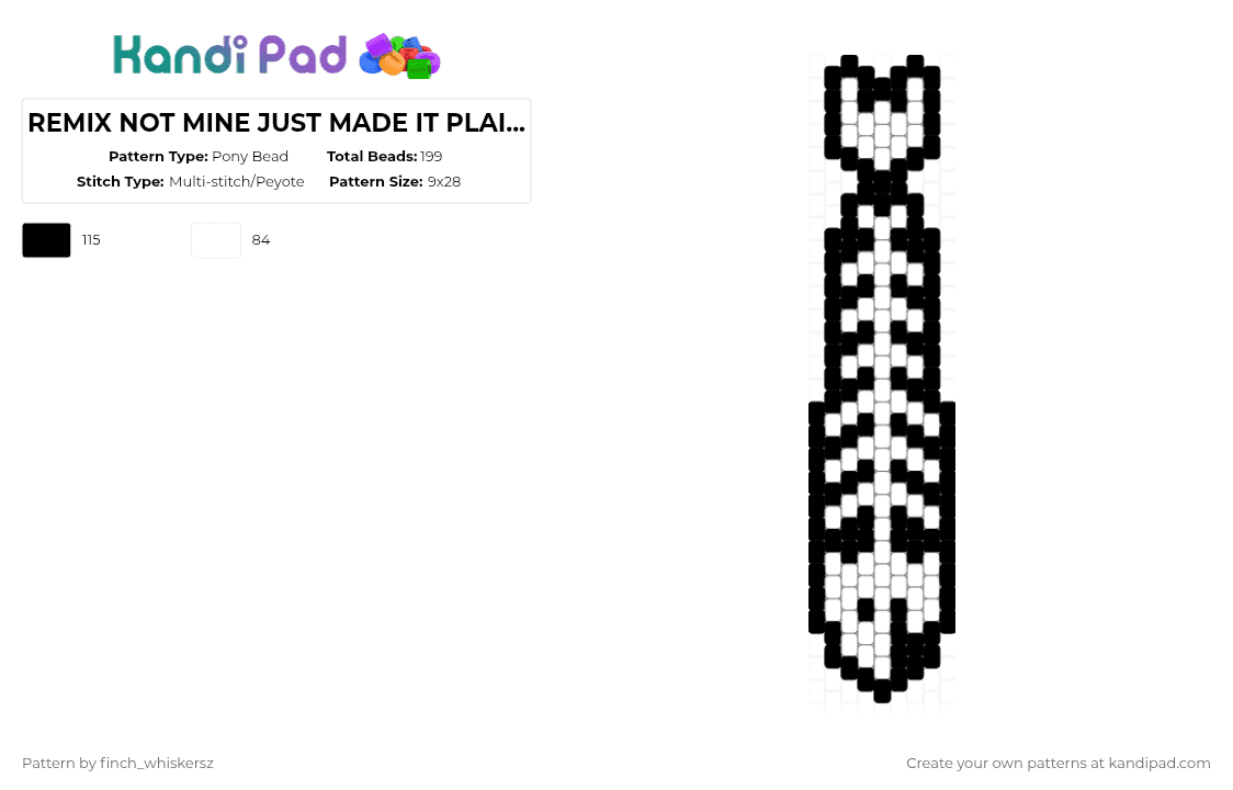 REMIX NOT MINE JUST MADE IT PLAIN WHITE - Pony Bead Pattern by gh0st_1z_c00l on Kandi Pad - black,white
